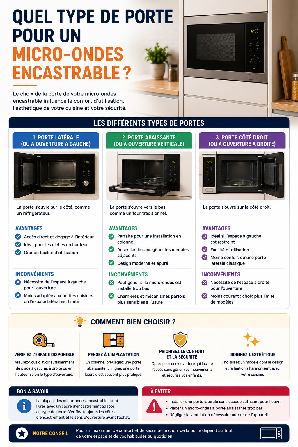 types de portes de micro-ondes encastrables